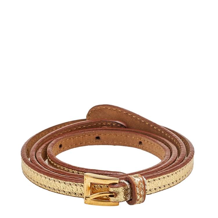 Pre Owned Prada Metallic Gold Leather Thin Waist Belt 80 CM