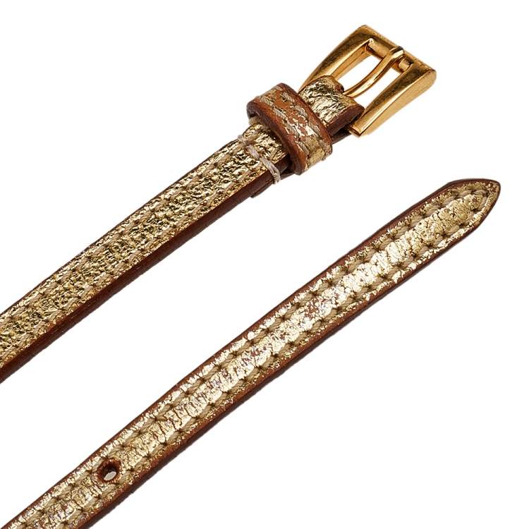 Pre Owned Prada Metallic Gold Leather Thin Waist Belt 80 CM