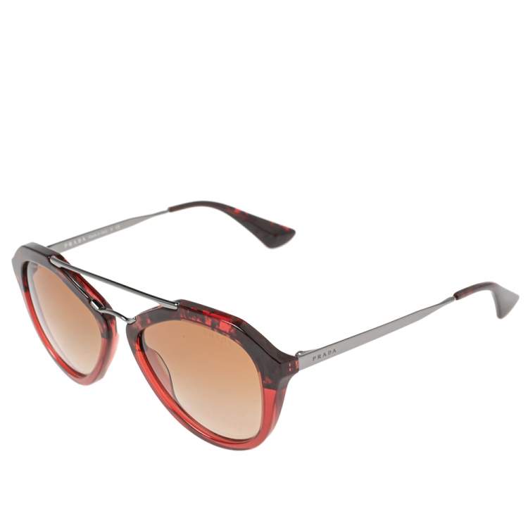 Pre Owned Prada Red Havana / Brown Gradient SPR 12Q Cinema Aviator Sunglasses
