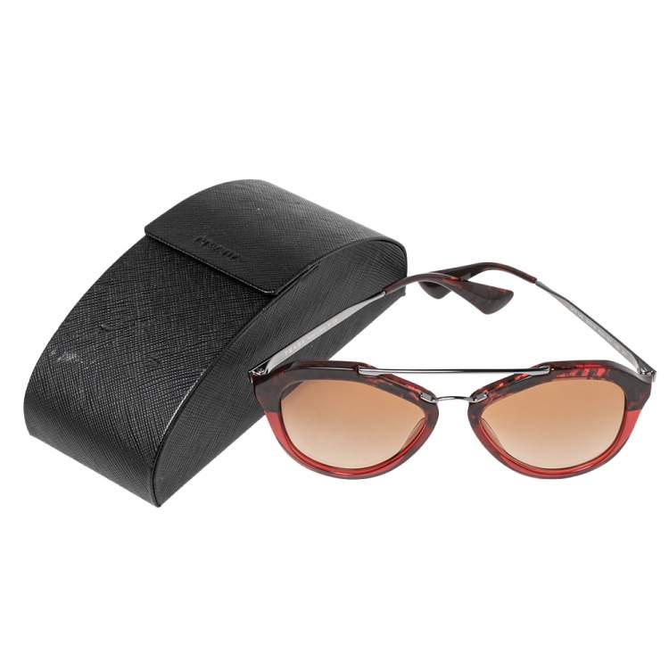 Pre Owned Prada Red Havana / Brown Gradient SPR 12Q Cinema Aviator Sunglasses