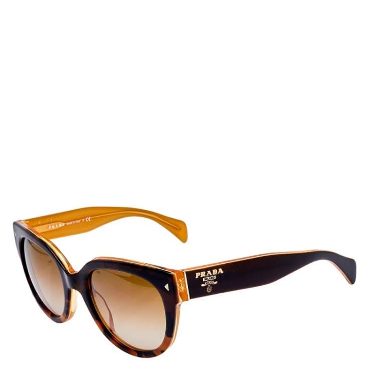 Pre Owned Prada Havana Brown/ Brown Gradient  SPR 170 Cat Eye Sunglasses