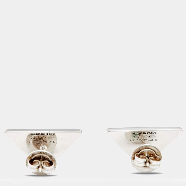 Pre Owned Prada Symbole Black Enamel Sterling Silver Stud Earrings
