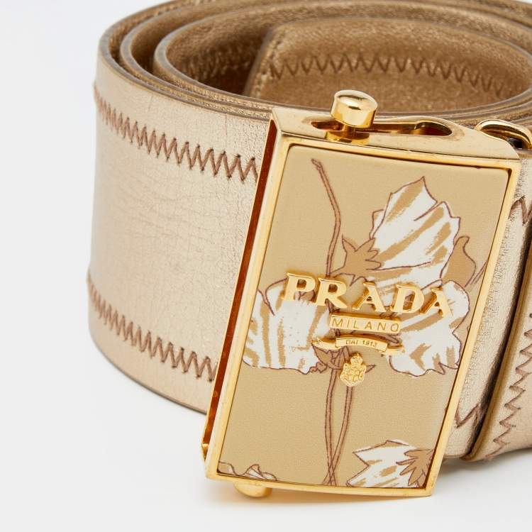 Pre Owned Prada Metallic Gold Leather Waist Belt 85 CM