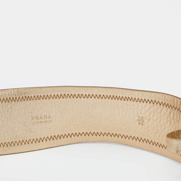 Pre Owned Prada Metallic Gold Leather Waist Belt 85 CM