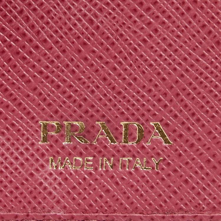 Pre Owned Prada Pink Saffiano Lux Leather Key Case Holder