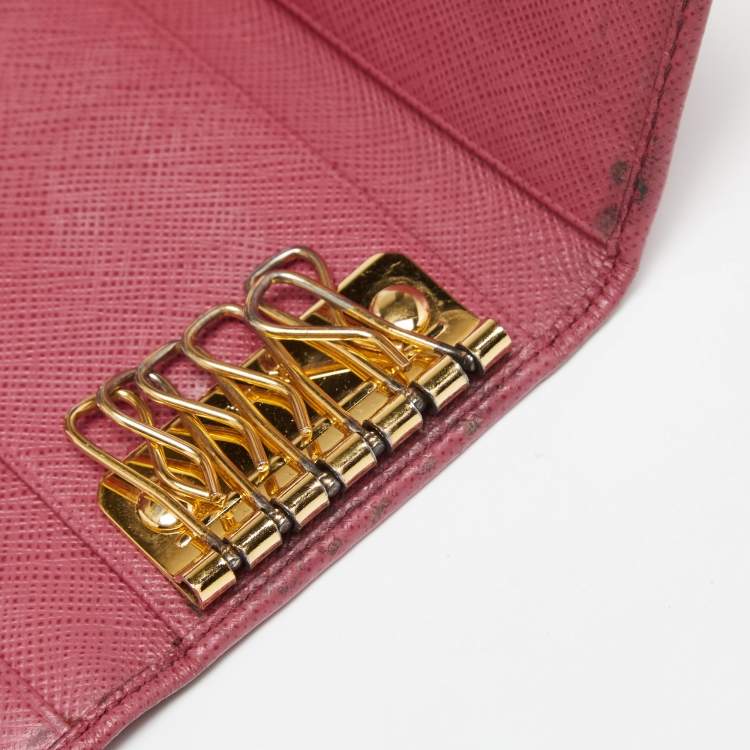 Pre Owned Prada Pink Saffiano Lux Leather Key Case Holder