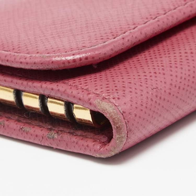Pre Owned Prada Pink Saffiano Lux Leather Key Case Holder