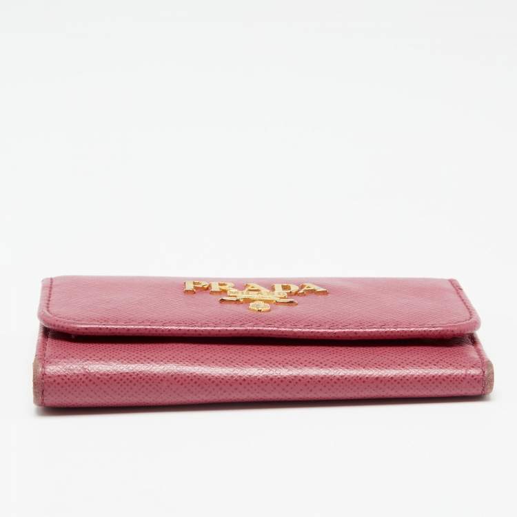 Pre Owned Prada Pink Saffiano Lux Leather Key Case Holder