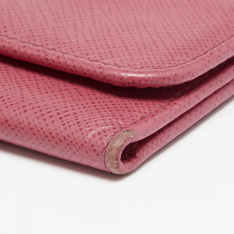 Pre Owned Prada Pink Saffiano Lux Leather Key Case Holder