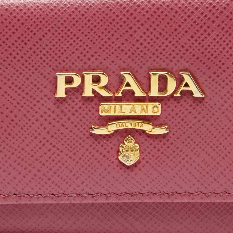 Pre Owned Prada Pink Saffiano Lux Leather Key Case Holder