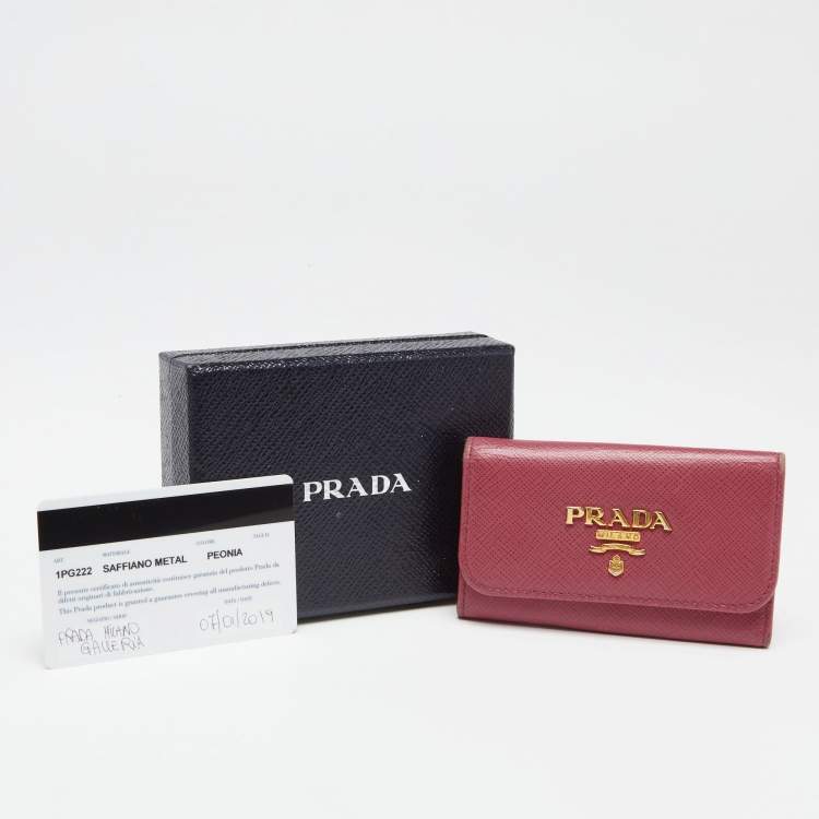 Pre Owned Prada Pink Saffiano Lux Leather Key Case Holder