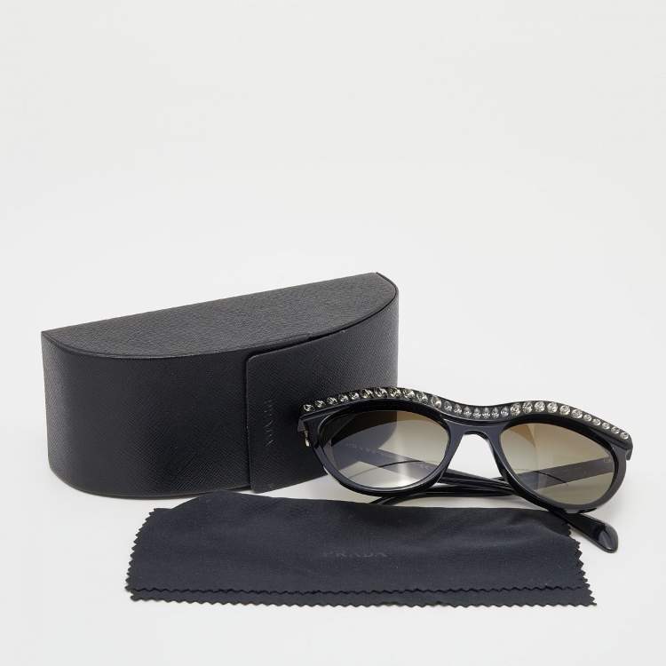Pre Owned Prada Black/Green Gradient SPR 04P Crystal Embellished Cat Eye Sunglasses