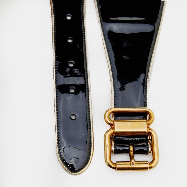 Pre Owned Prada Black Patent Leather Corset Waist Belt 75 CM