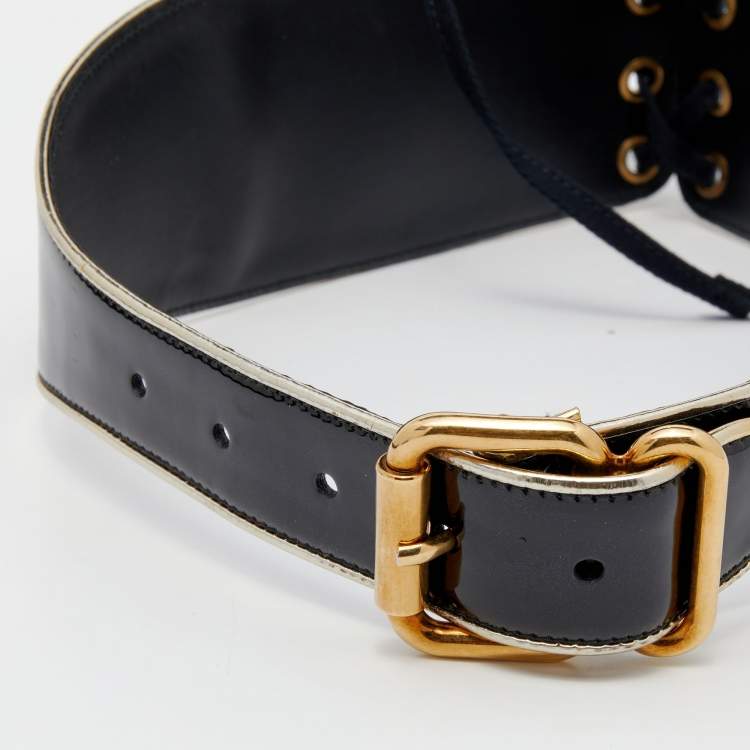 Pre Owned Prada Black Patent Leather Corset Waist Belt 75 CM