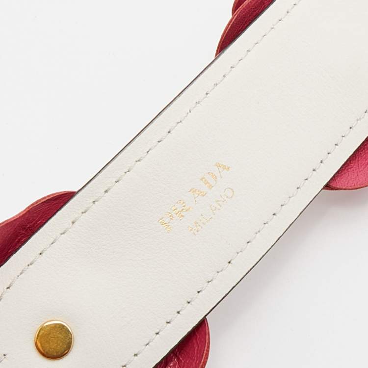 Pre Owned Prada White/Pink Leather Flower Details Bag Strap 