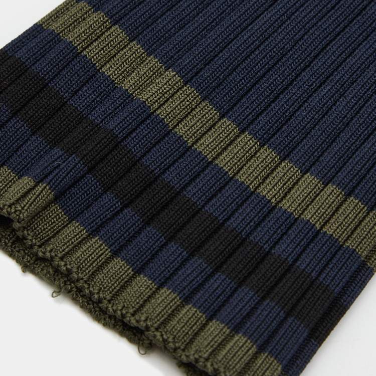 Pre Owned Prada Navy & Green Striped Rib Knit Leg Warmers