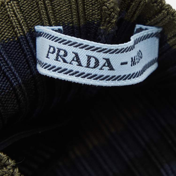 Pre Owned Prada Navy & Green Striped Rib Knit Leg Warmers