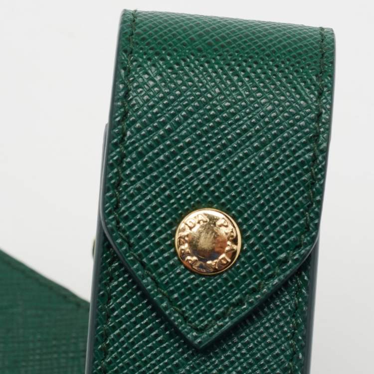 Pre Owned Prada Two Tone Green Saffiano Leather Lipstick Holder Key Ring