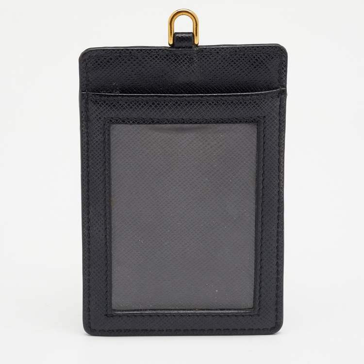 Pre Owned Prada Black Saffiano Leather Badge Holder