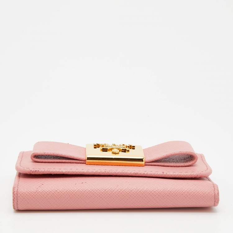 Pre Owned Prada Pink Saffiano Leather Key Case Holder