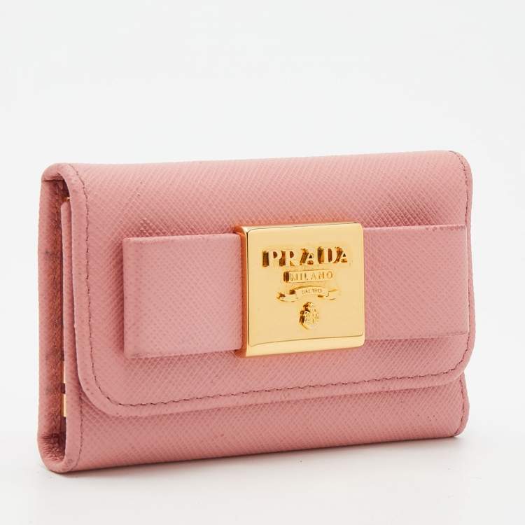 Pre Owned Prada Pink Saffiano Leather Key Case Holder
