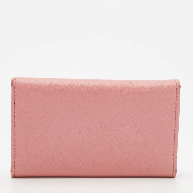 Pre Owned Prada Pink Saffiano Leather Key Case Holder