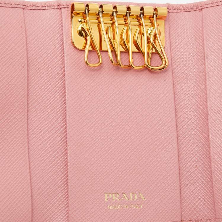 Pre Owned Prada Pink Saffiano Leather Key Case Holder