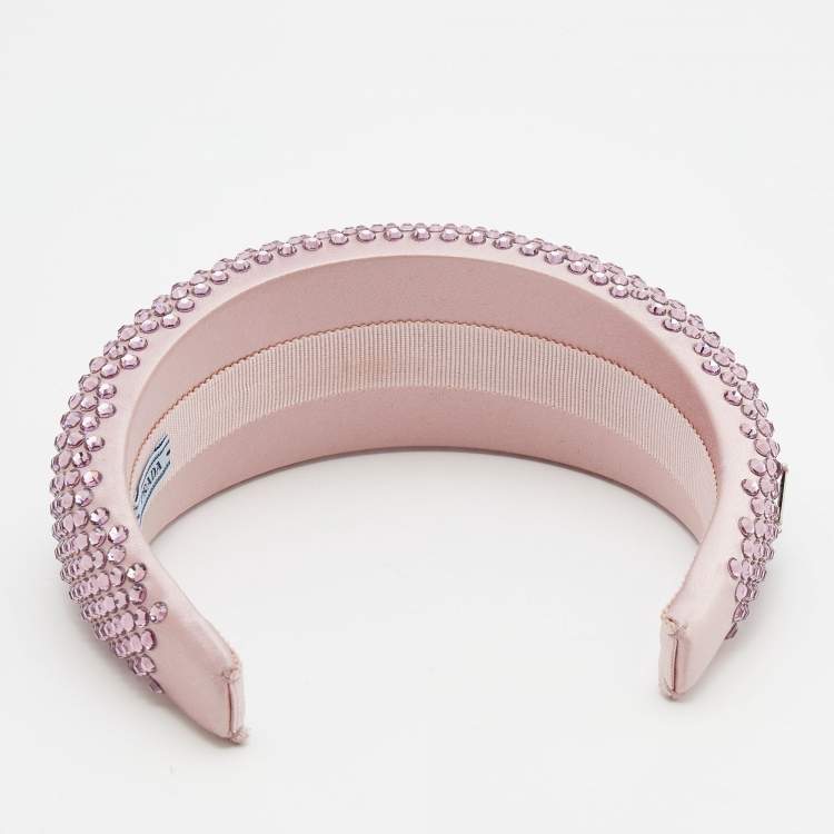 Pre Owned Prada Pink Crystal Embellished Satin Headband