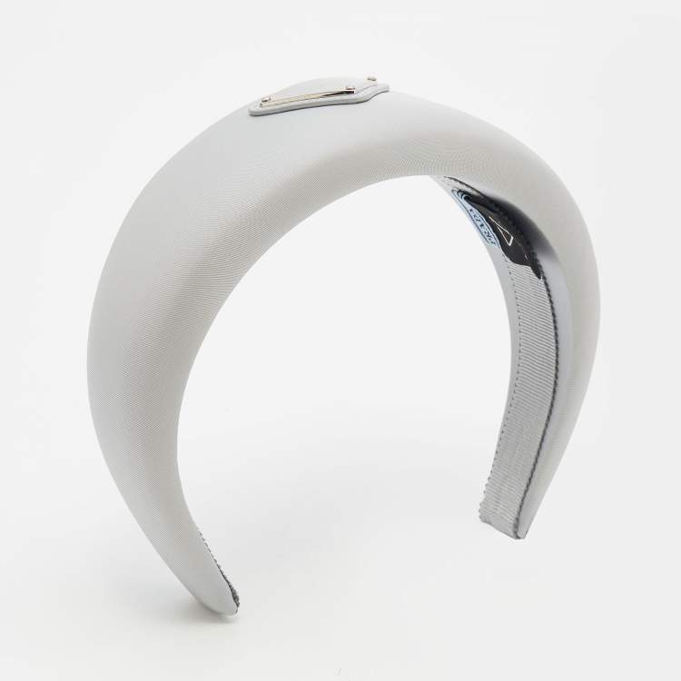 Pre Owned Prada Grey Enamel Logo Detail Re-Nylon Headband 
