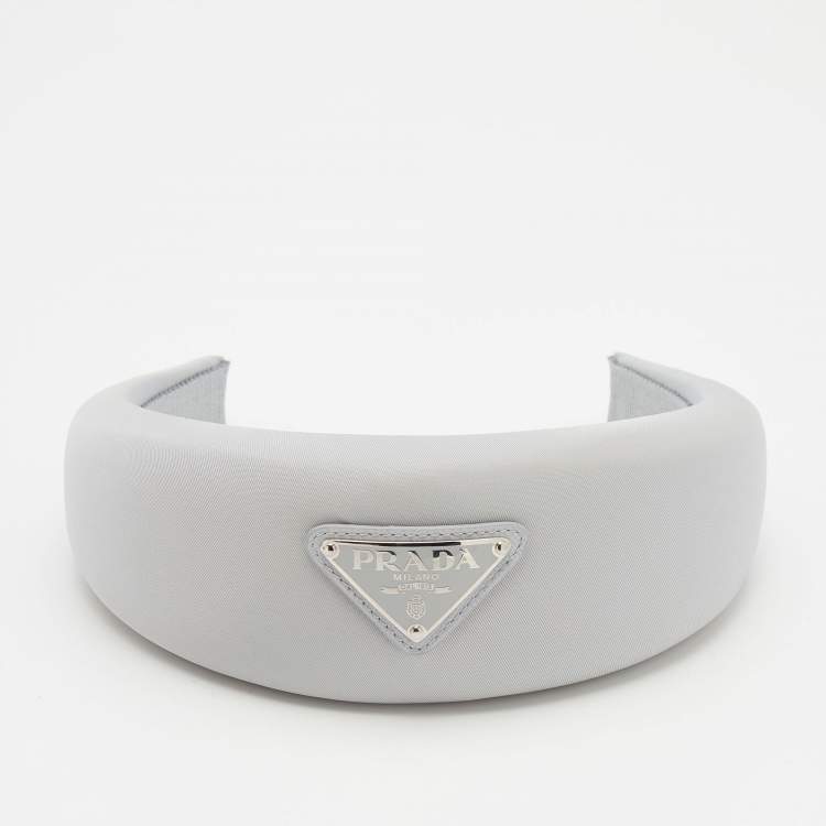 Pre Owned Prada Grey Enamel Logo Detail Re-Nylon Headband 