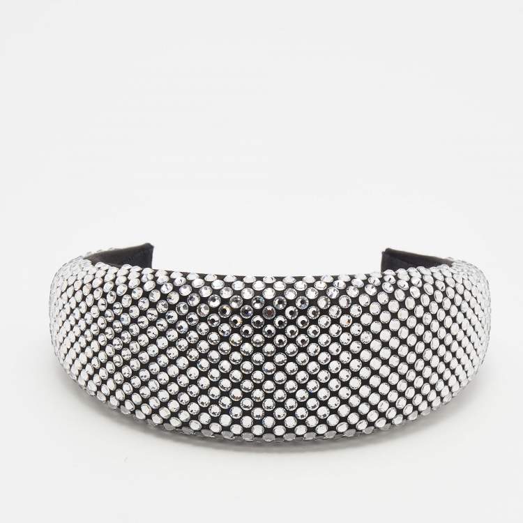 Pre Owned Prada Black Crystal Embellished Satin Headband