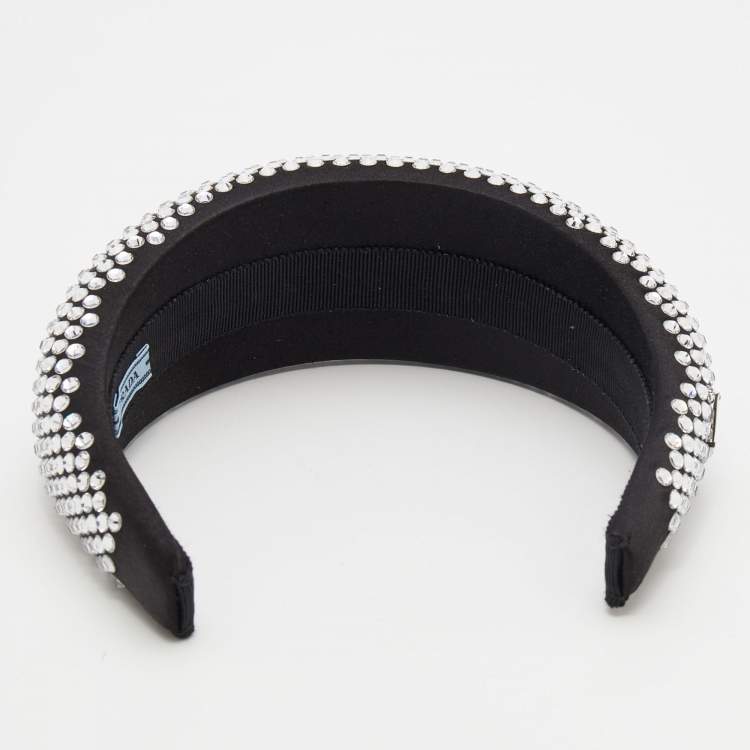 Pre Owned Prada Black Crystal Embellished Satin Headband