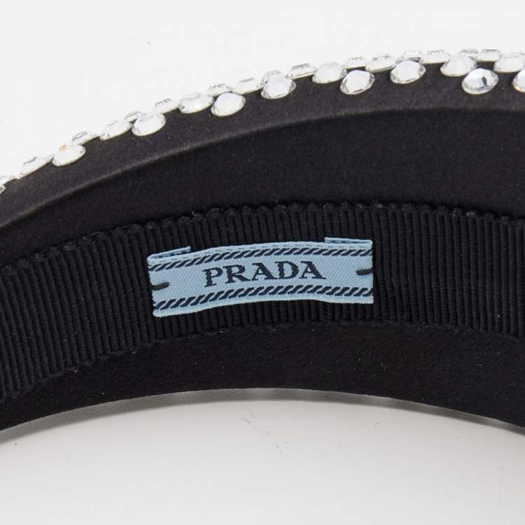 Pre Owned Prada Black Crystal Embellished Satin Headband