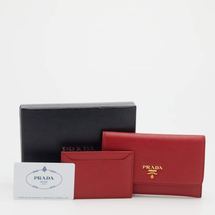 Pre Owned Prada Red Saffiano Leather Passport Cover 