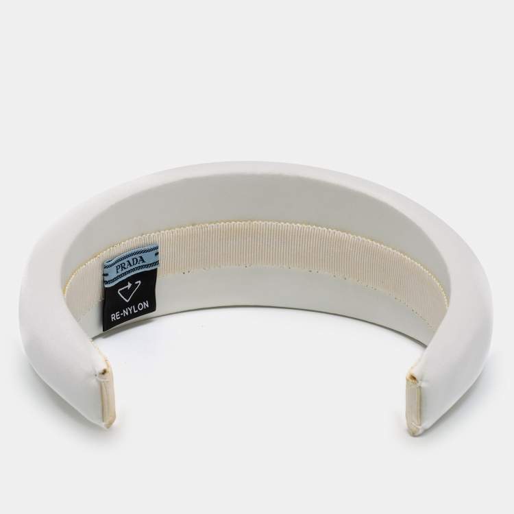 Pre Owned Prada White Enamel Logo Detail Re-Nylon Headband 