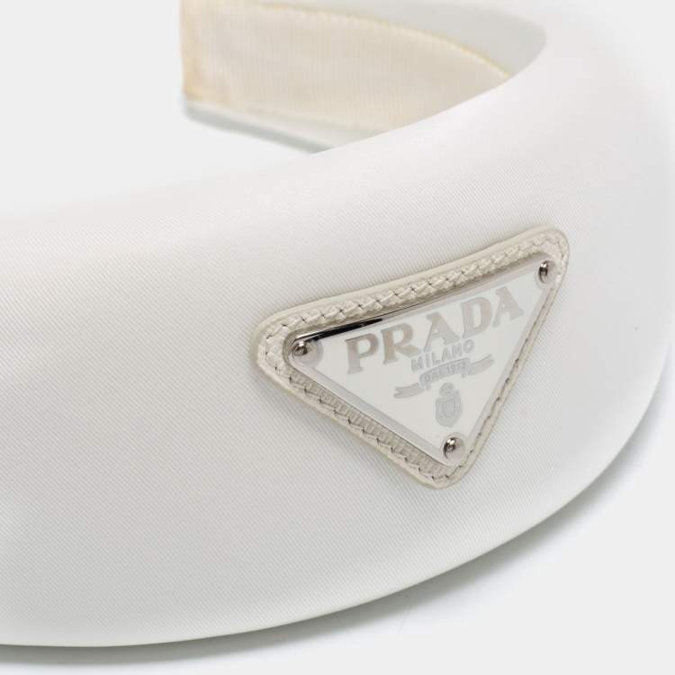 Pre Owned Prada White Enamel Logo Detail Re-Nylon Headband 