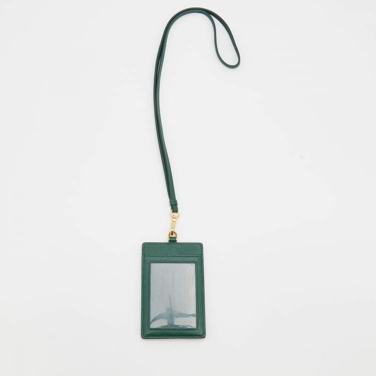 Pre Owned Prada Green Saffiano Leather Badge Holder