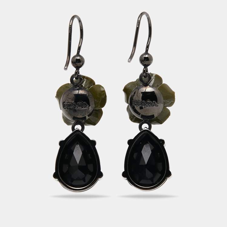 Pre Owned Prada Sterling Silver Rose Crystal Drop Earrings