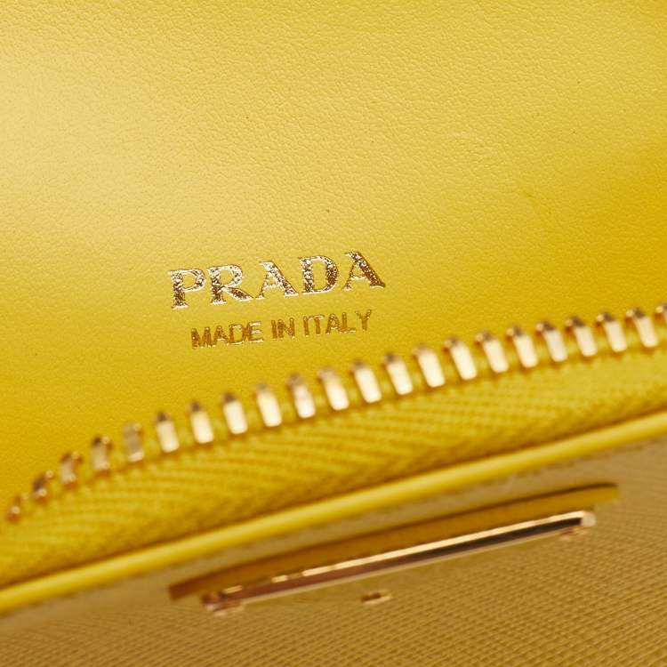 Pre Owned Prada Yellow Saffiano Lux Leather Phone Crossbody Bag