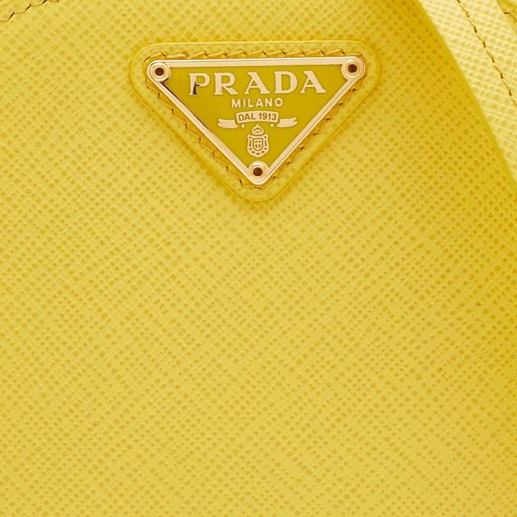 Pre Owned Prada Yellow Saffiano Lux Leather Phone Crossbody Bag