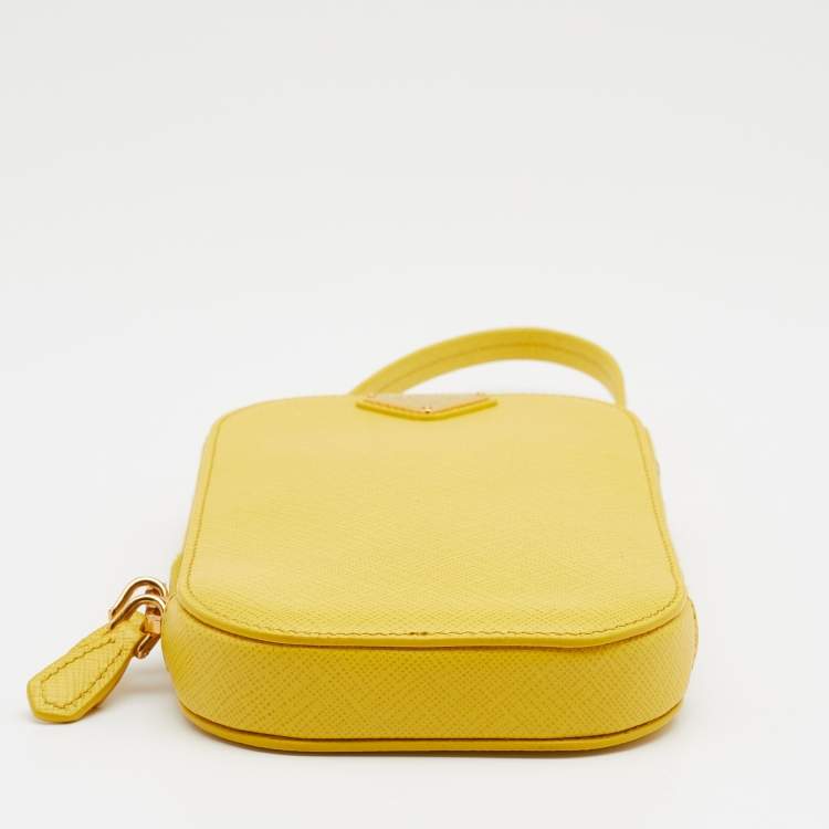Pre Owned Prada Yellow Saffiano Lux Leather Phone Crossbody Bag