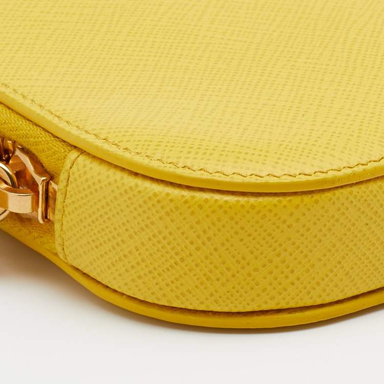 Pre Owned Prada Yellow Saffiano Lux Leather Phone Crossbody Bag