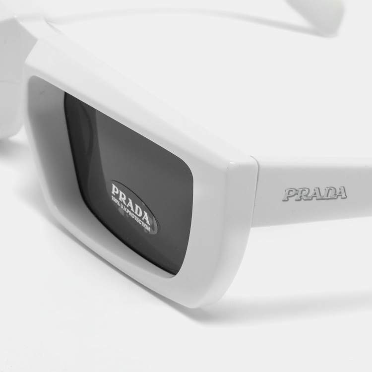 مملوكة مسبقًا Prada White/ Slate Grey SPR24Y Rectangular Runway Sunglasses