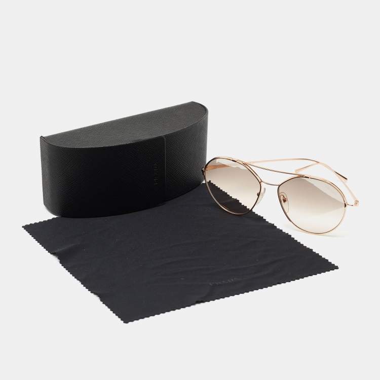 Pre Owned Prada Rose Gold Tone/ Brown Gradient SPR56U Aviator Sunglasses