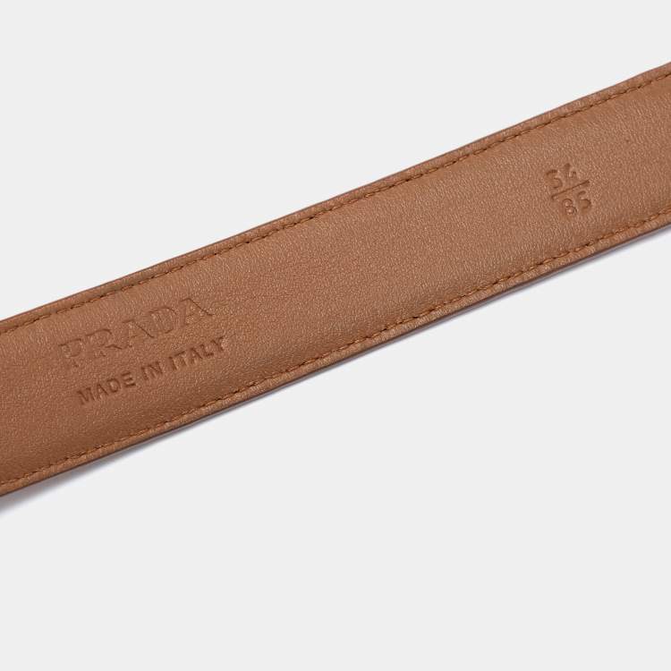 Pre Owned Prada Brown Saffiano Leather Slim Belt 85CM