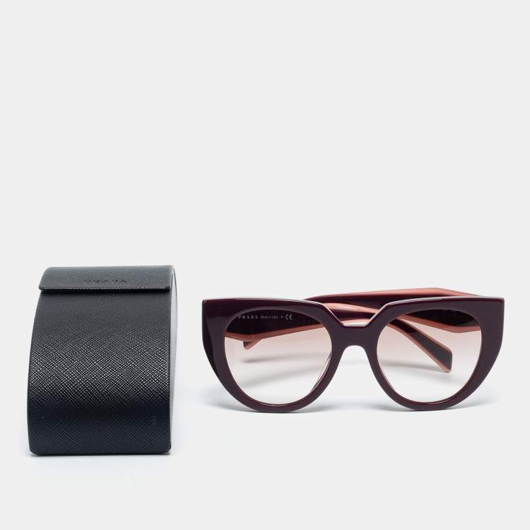 Pre Owned Prada Garnet / Brown Gradient  SPR 14W Cat Eye Sunglasses