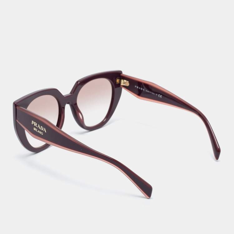 Pre Owned Prada Garnet / Brown Gradient  SPR 14W Cat Eye Sunglasses