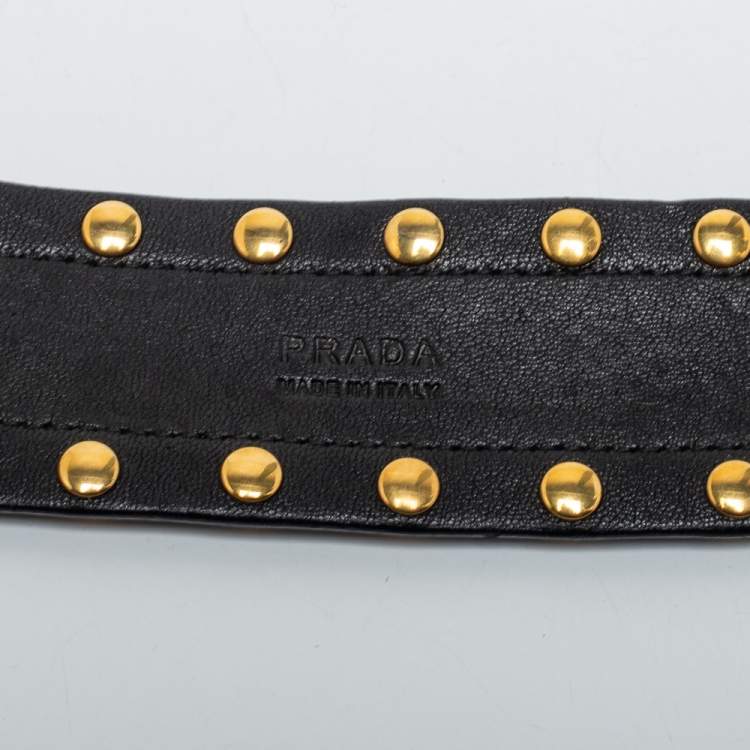 Pre Owned Prada Black Studded Leather Buckle Belt 85CM