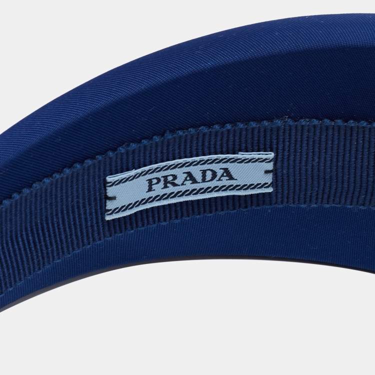 Pre Owned Prada Bluette Nylon Enameled Logo Wide Headband
