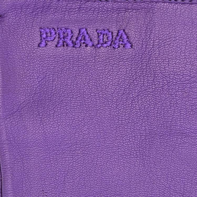 Pre Owned Prada Purple Leather Elbow Length Gloves Size 8